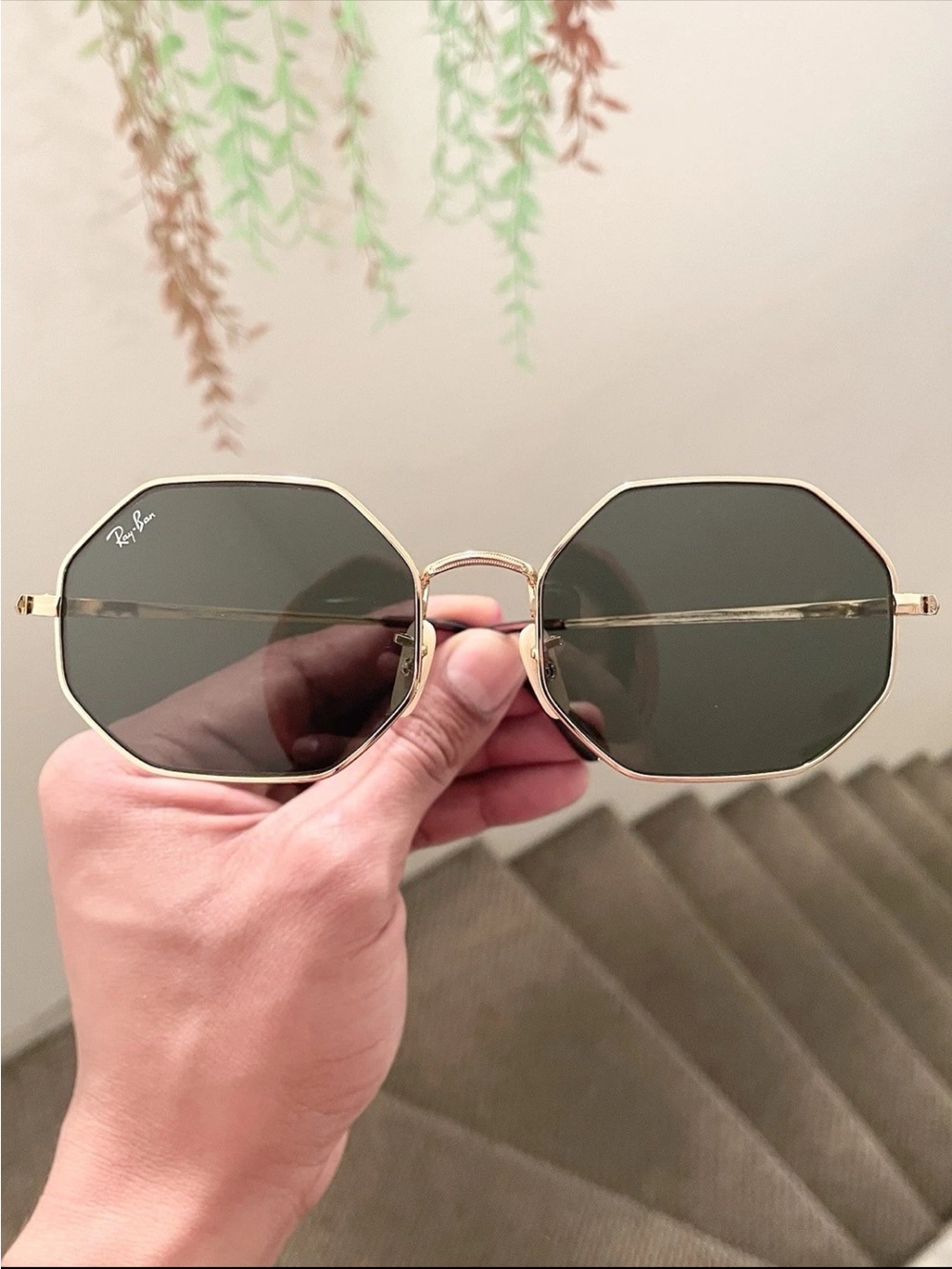 Ray-Ban Gold Frame Sunglasses with Dark Green Lenses